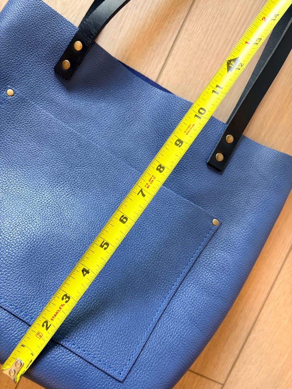 Portland Leather Light Blue Tote with Black Logo Plate - Picture 6 of 7